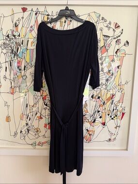 Tory Burch Black Midi Jersey Dress with Tie Waist